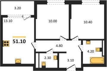 Фото №1: 2-комнатная квартира 51 м², 8/18 эт. - Краснодар, мкр. квартал Самолёт 7,
