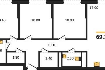 Фото №1: 3-комнатная квартира 69 м², 3/18 эт. - Краснодар, мкр. квартал Самолёт 7,