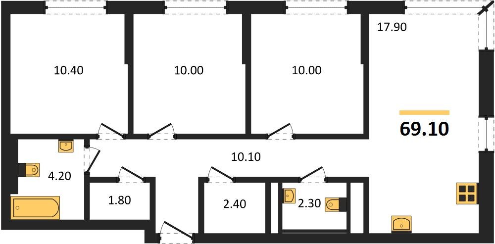 Фото №1: 3-комнатная квартира 69&nbsp;м², 8/18&nbsp;эт. - Краснодар, Прикубанский внутригородской округ, мкр. квартал Самолёт 7