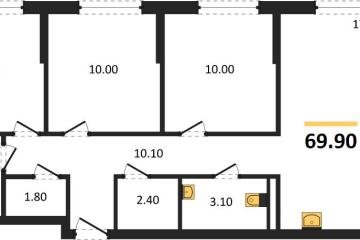 Фото №1: 3-комнатная квартира 69 м², 2/18 эт. - Краснодар, мкр. квартал Самолёт 7,