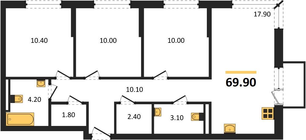 Фото №1: 3-комнатная квартира 69&nbsp;м², 2/18&nbsp;эт. - Краснодар, Прикубанский внутригородской округ, мкр. квартал Самолёт 7