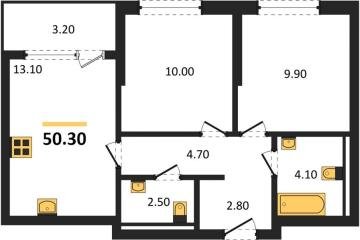 Фото №1: 2-комнатная квартира 50&nbsp;м², 8/18&nbsp;эт. - Краснодар, мкр. квартал Самолёт 7, 