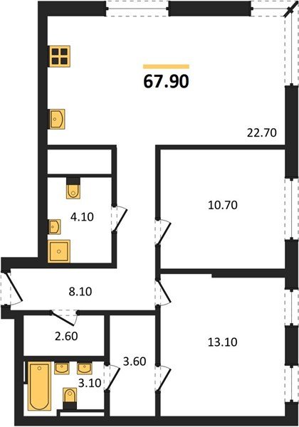 Фото №1: 2-комнатная квартира 67&nbsp;м², 12/18&nbsp;эт. - Краснодар, Прикубанский внутригородской округ, мкр. квартал Самолёт 7