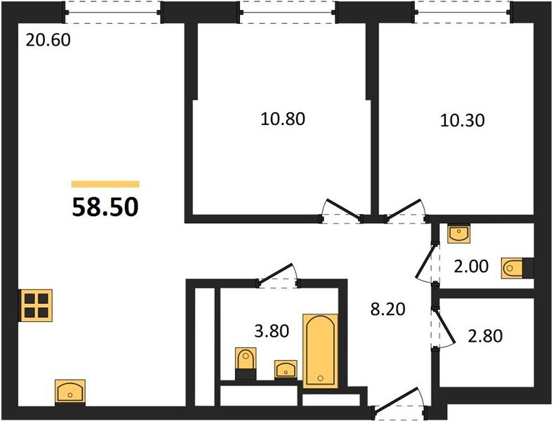 Фото №1: 2-комнатная квартира 58&nbsp;м², 8/18&nbsp;эт. - Краснодар, Прикубанский внутригородской округ, мкр. квартал Самолёт 7