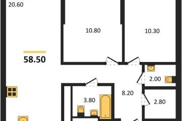 Фото №1: 2-комнатная квартира 58 м², 9/18 эт. - Краснодар, мкр. квартал Самолёт 7,