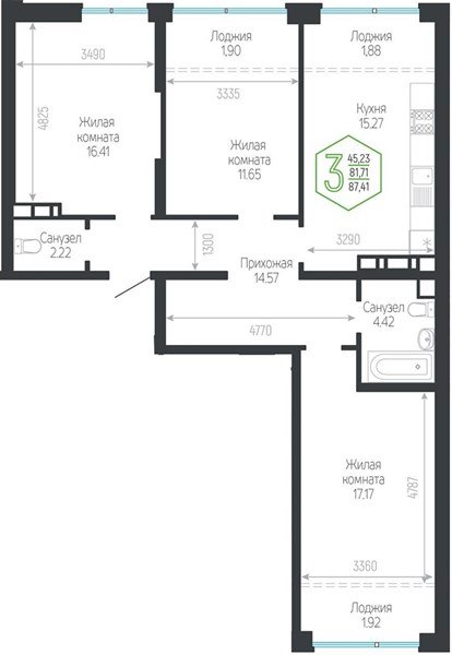 Фото №1: 3-комнатная квартира 87&nbsp;м², 4/24&nbsp;эт. - Краснодар, Центральный внутригородской округ, мкр. Черёмушки