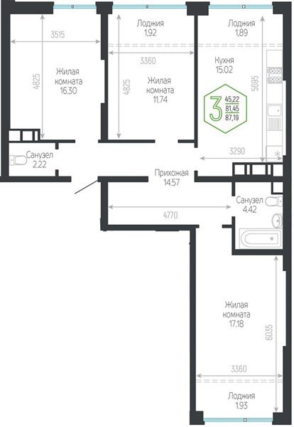 Фото №1: 3-комнатная квартира 87&nbsp;м², 19/24&nbsp;эт. - Краснодар, Центральный внутригородской округ, мкр. Черёмушки