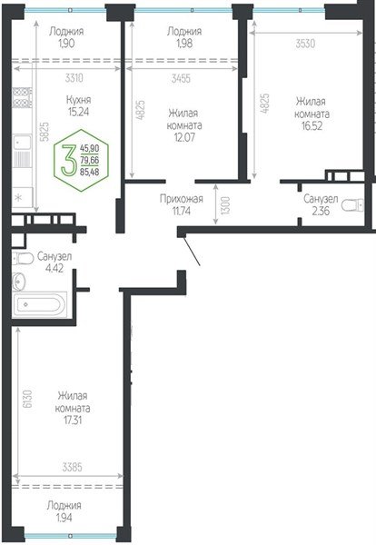 Фото №1: 3-комнатная квартира 85&nbsp;м², 5/24&nbsp;эт. - Краснодар, Центральный внутригородской округ, мкр. Черёмушки