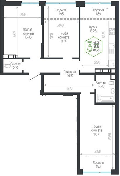 Фото №1: 3-комнатная квартира 87&nbsp;м², 10/24&nbsp;эт. - Краснодар, Центральный внутригородской округ, мкр. Черёмушки