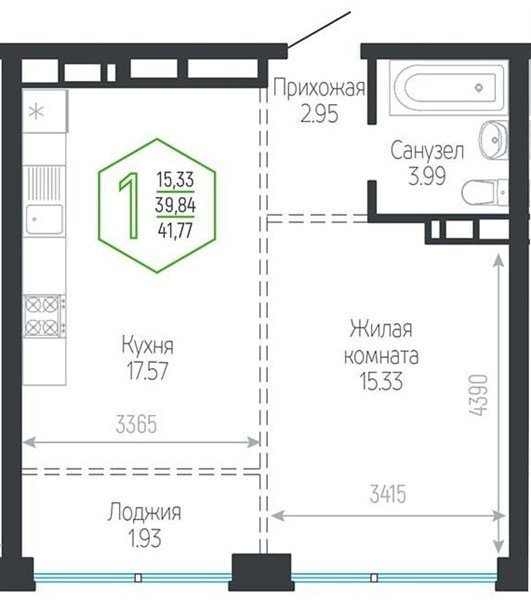 Фото №1: 1-комнатная квартира 41&nbsp;м², 3/24&nbsp;эт. - Краснодар, Центральный внутригородской округ, мкр. Черёмушки