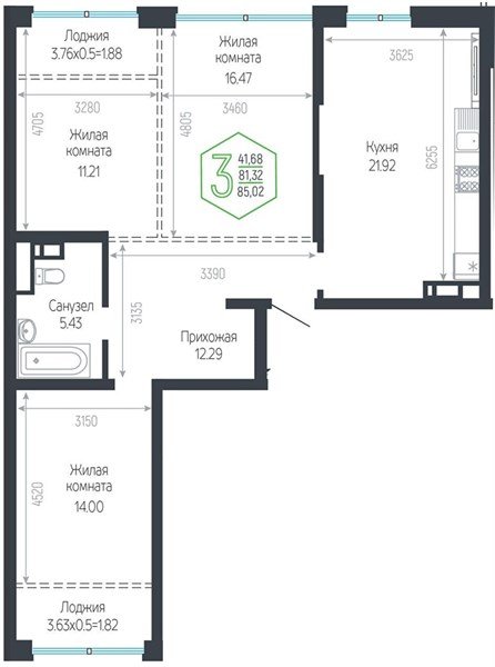 Фото №1: 3-комнатная квартира 85&nbsp;м², 12/24&nbsp;эт. - Краснодар, Центральный внутригородской округ, мкр. Черёмушки
