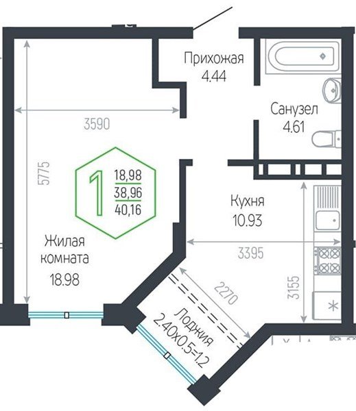 Фото №1: 1-комнатная квартира 40&nbsp;м², 6/24&nbsp;эт. - Краснодар, Центральный внутригородской округ, мкр. Черёмушки