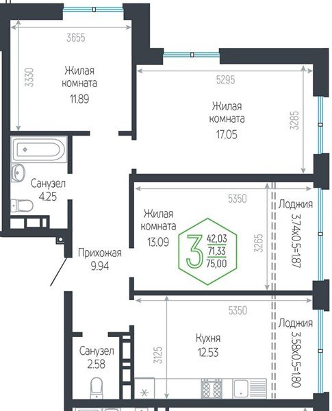 Фото №1: 3-комнатная квартира 75&nbsp;м², 14/24&nbsp;эт. - Краснодар, Центральный внутригородской округ, мкр. Черёмушки