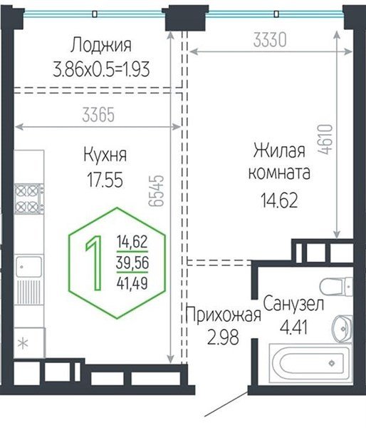 Фото №1: 1-комнатная квартира 41&nbsp;м², 24/24&nbsp;эт. - Краснодар, Центральный внутригородской округ, мкр. Черёмушки
