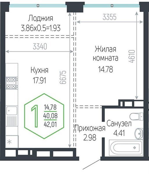 Фото №1: 1-комнатная квартира 42&nbsp;м², 15/24&nbsp;эт. - Краснодар, Центральный внутригородской округ, мкр. Черёмушки