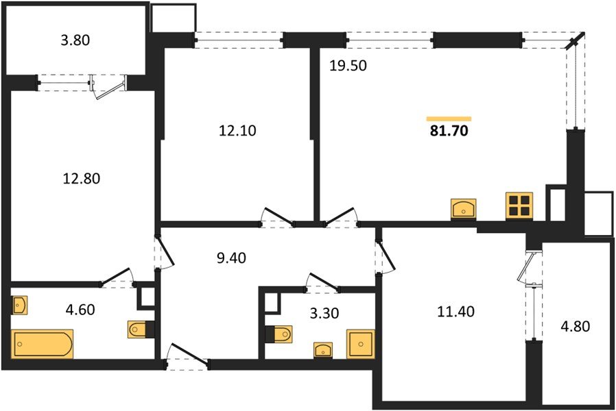 Фото №1: 3-комнатная квартира 81&nbsp;м², 3/9&nbsp;эт. - Краснодар, Прикубанский внутригородской округ, мкр. Парк Победы