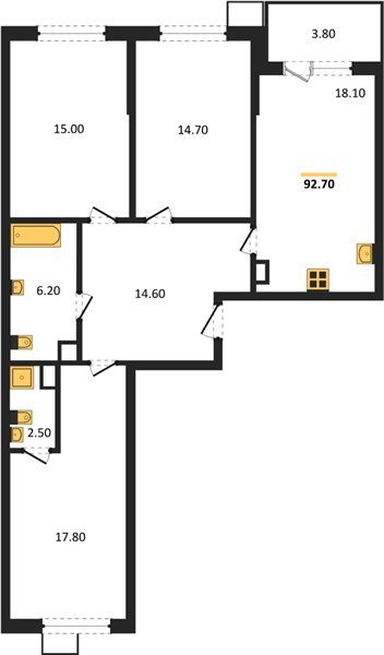 Фото №1: 3-комнатная квартира 93&nbsp;м², 2/9&nbsp;эт. - Краснодар, Прикубанский внутригородской округ, мкр. Парк Победы