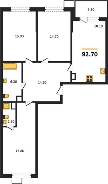 Фото №1: 3-комнатная квартира 92&nbsp;м², 4/9&nbsp;эт. - Краснодар, Прикубанский внутригородской округ, мкр. Парк Победы