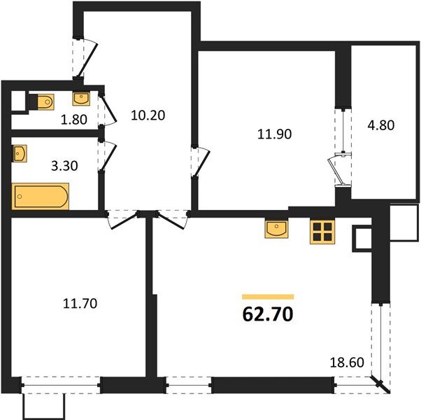 Фото №1: 2-комнатная квартира 62&nbsp;м², 2/9&nbsp;эт. - Краснодар, Прикубанский внутригородской округ, мкр. Парк Победы