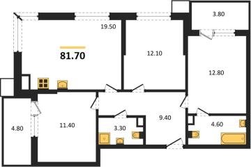Фото №1: 3-комнатная квартира 81 м², 4/9 эт. - Краснодар, мкр. Парк Победы,