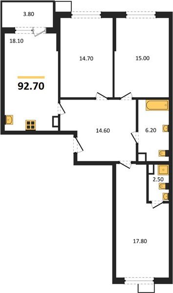 Фото №1: 3-комнатная квартира 92&nbsp;м², 4/9&nbsp;эт. - Краснодар, Прикубанский внутригородской округ, мкр. Парк Победы