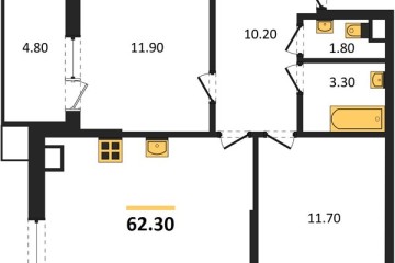 Фото №1: 2-комнатная квартира 62 м², 4/9 эт. - Краснодар, мкр. Парк Победы,