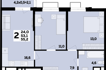 Фото №1: 2-комнатная квартира 55 м², 14/16 эт. - Яблоновский, мкр. ЖК Мегасити,