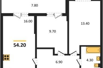 Фото №1: 2-комнатная квартира 54 м², 10/16 эт. - Яблоновский, мкр. ЖК Мегасити,