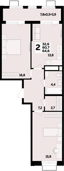 Фото №1: 2-комнатная квартира 64&nbsp;м², 2/16&nbsp;эт. - Яблоновский, мкр. ЖК Мегасити