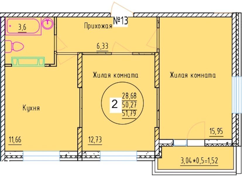 Фото №1: 2-комнатная квартира 51&nbsp;м², 10/12&nbsp;эт. - Краснодар, мкр. Карасунский внутригородской округ
