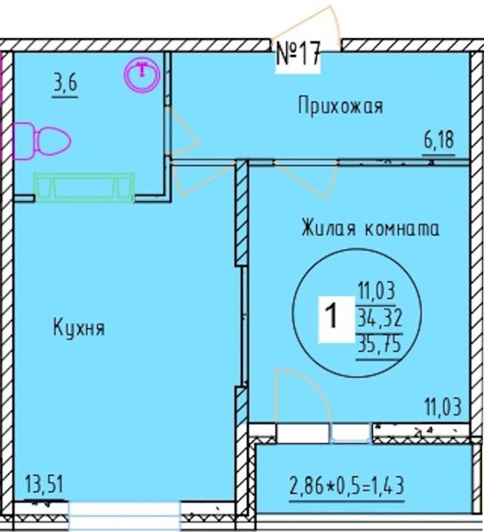 Фото №1: 1-комнатная квартира 35&nbsp;м², 11/12&nbsp;эт. - Краснодар, мкр. Карасунский внутригородской округ
