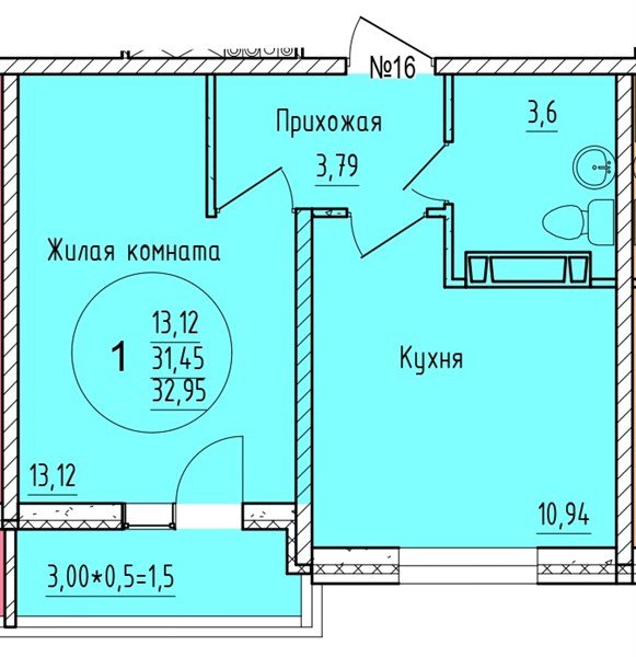 Фото №1: 1-комнатная квартира 32&nbsp;м², 6/16&nbsp;эт. - Краснодар, мкр. Карасунский внутригородской округ
