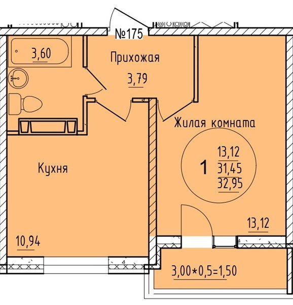 Фото №1: 1-комнатная квартира 32&nbsp;м², 11/16&nbsp;эт. - Краснодар, мкр. Карасунский внутригородской округ