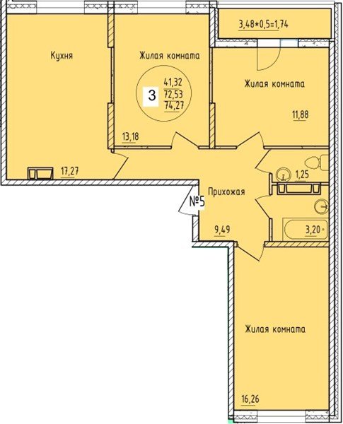 Фото №1: 3-комнатная квартира 74&nbsp;м², 19/19&nbsp;эт. - Краснодар, мкр. Карасунский внутригородской округ