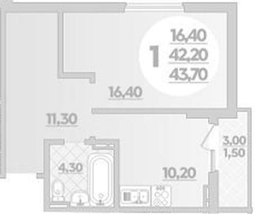 Фото №1: 1-комнатная квартира 43&nbsp;м², 2/22&nbsp;эт. - Краснодар, Прикубанский внутригородской округ, ЖК Бауинвест, мкр. ЖК Парк у Дома, ул. Героев-Разведчиков, 11/1