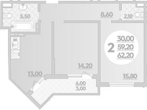 Фото №1: 2-комнатная квартира 62&nbsp;м², 2/22&nbsp;эт. - Краснодар, Прикубанский внутригородской округ, ЖК Бауинвест, мкр. ЖК Парк у Дома, ул. Героев-Разведчиков, 11/1