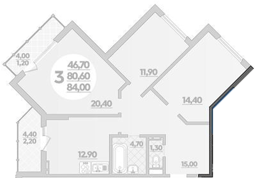 Фото №1: 3-комнатная квартира 86&nbsp;м², 14/22&nbsp;эт. - Краснодар, Прикубанский внутригородской округ, ЖК Бауинвест, мкр. ЖК Парк у Дома, ул. Героев-Разведчиков, 11/1