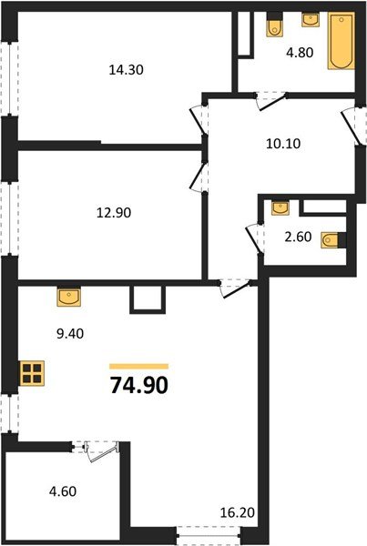 Фото №1: 2-комнатная квартира 74&nbsp;м², 11/18&nbsp;эт. - Краснодар, мкр. Прикубанский внутригородской округ