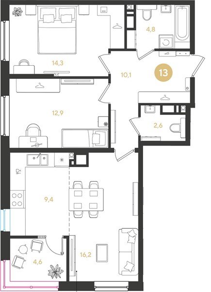 Фото №1: 2-комнатная квартира 74&nbsp;м², 14/18&nbsp;эт. - Краснодар, мкр. Прикубанский внутригородской округ