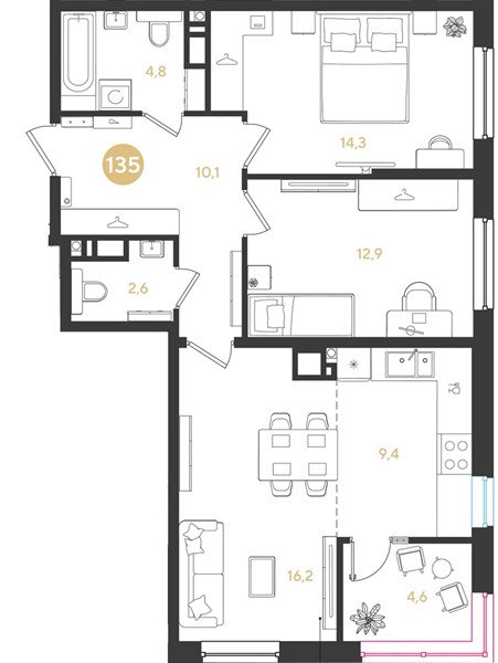 Фото №1: 2-комнатная квартира 74&nbsp;м², 10/18&nbsp;эт. - Краснодар, мкр. Прикубанский внутригородской округ
