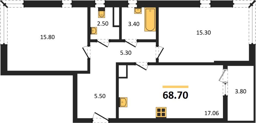 Фото №1: 2-комнатная квартира 68&nbsp;м², 10/18&nbsp;эт. - Краснодар, мкр. Прикубанский внутригородской округ