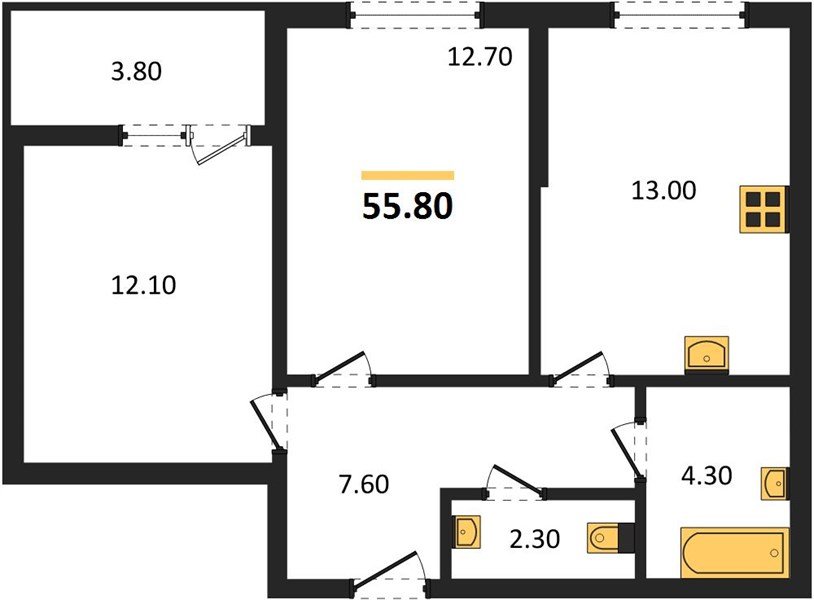 Фото №1: 2-комнатная квартира 55&nbsp;м², 2/9&nbsp;эт. - Краснодар, мкр. Прикубанский внутригородской округ