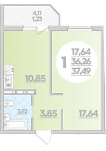 Фото №1: 1-комнатная квартира 37&nbsp;м², 5/8&nbsp;эт. - Берёзовый, Прикубанский внутригородской округ, мкр. жилой комплекс Молодёжный-2