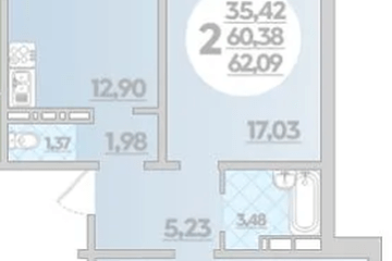 Фото №1: 2-комнатная квартира 62 м², 8/8 эт. - Берёзовый, мкр. жилой комплекс Молодёжный-2,