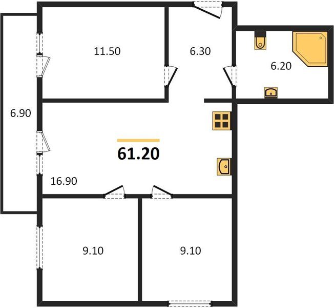 Фото №1: 3-комнатная квартира 60&nbsp;м², 3/5&nbsp;эт. - Новая Адыгея, мкр. ЖК Дарград, ул. Тургеневское шоссе, 33/4к50