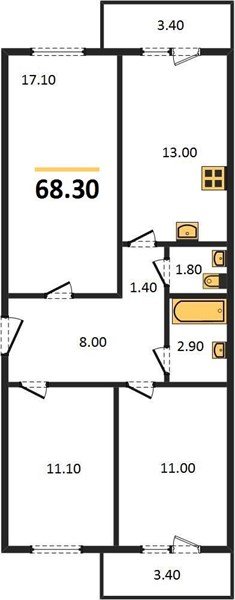 Фото №1: 3-комнатная квартира 67&nbsp;м², 5/5&nbsp;эт. - Новая Адыгея, мкр. ЖК Дарград, ул. Тургеневское шоссе, 33/4к50