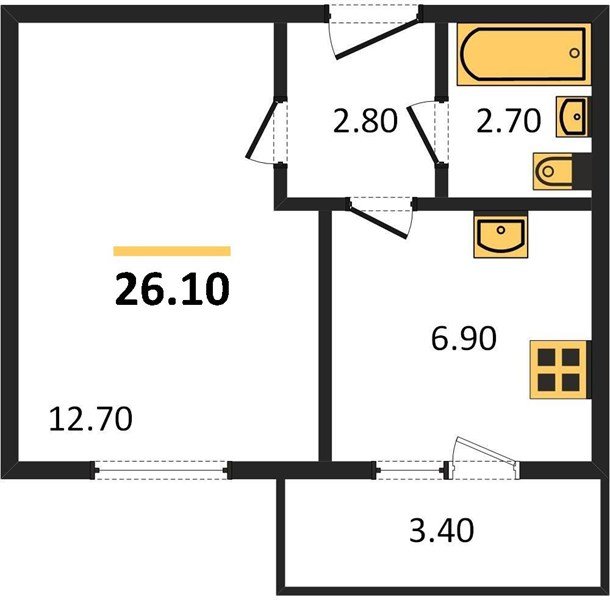 Фото №1: 1-комнатная квартира 26&nbsp;м², 5/5&nbsp;эт. - Новая Адыгея, мкр. ЖК Дарград, ул. Тургеневское шоссе, 33/4к50