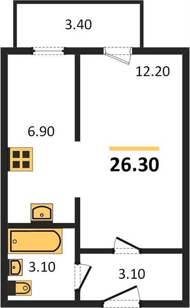 Фото №1: 1-комнатная квартира 25&nbsp;м², 1/5&nbsp;эт. - Яблоновский, мкр. ЖК Дарград, ул. Тургеневское Шоссе, 33/4к47