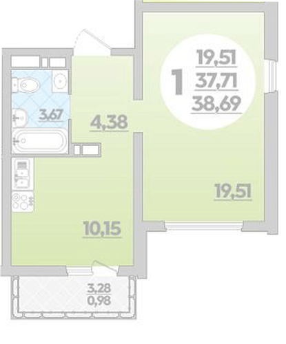 Фото №1: 1-комнатная квартира 38&nbsp;м², 2/12&nbsp;эт. - Майкоп