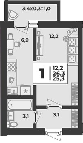 Фото №1: 1-комнатная квартира 25&nbsp;м², 1/5&nbsp;эт. - Новая Адыгея, мкр. жилой комплекс Дарград
